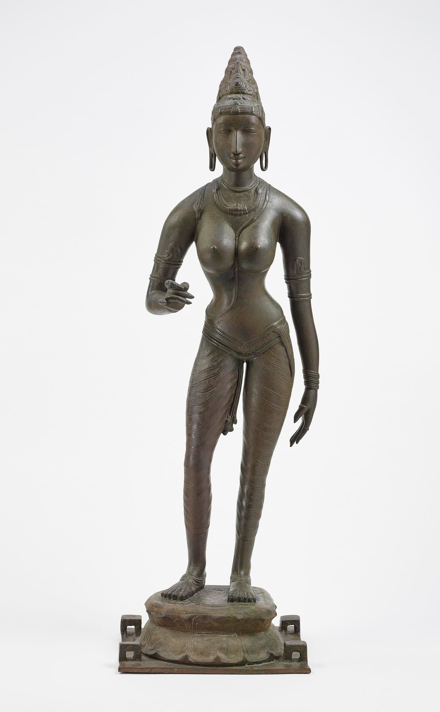 Historic bronze sculpture of Uma (Parvati), identified by the museum as Queen Sembiyan Mahadevi in the form of the goddess.